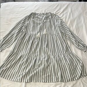 dip Sage/White Striped Tiered Oversized Dress